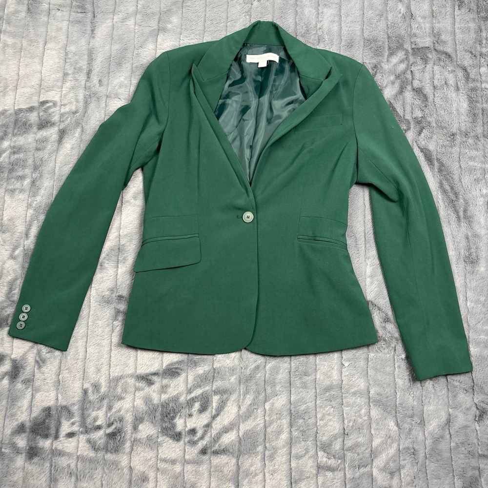 New York & Company Stretch Forest Green Single Button Blazer Jacket Size 4